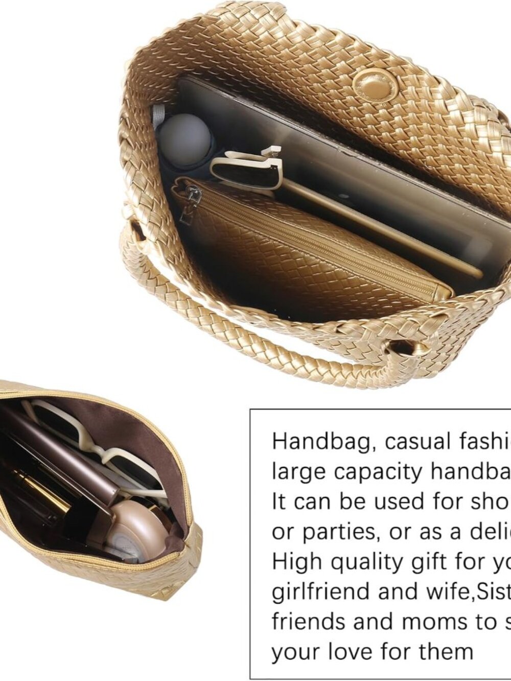 Hand Woven Bag Tote BagS For Women Top Handle Shoulder Vegan Leather Large Trave - Picture 5 of 6